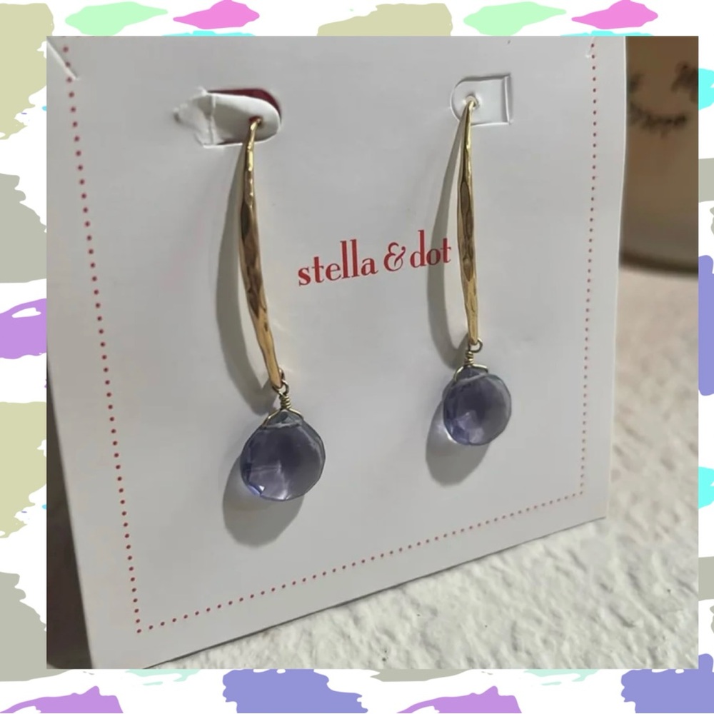 Stella & Dot Gold and Purple Drop Wire Arc Earrings